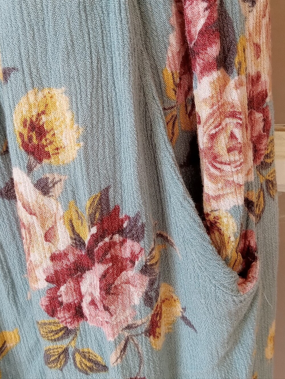 Xhilaration Light Blue Floral Knit Romper with Pastel Accents - Picture 3 of 6